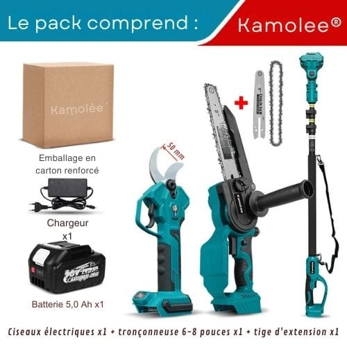 Ensemble tronçonneuse + sécateur électrique télescopique