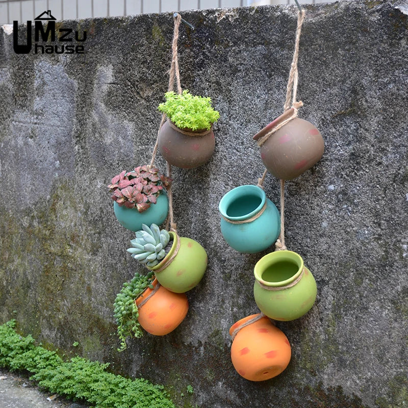 4PCS Hanging Flower Pots Ceramic Vertical Planters Plant Succulents Flowerpot Vase Wall Fence Railing Outdoor Home Garden Decor