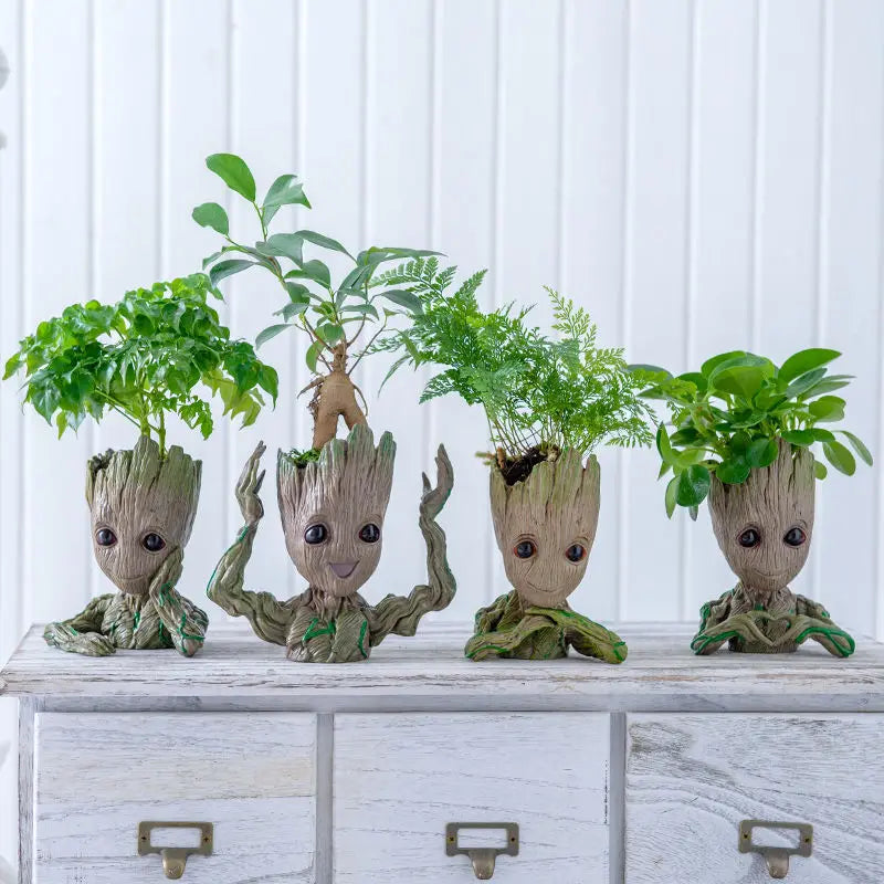 Cartoon Baby Groot Flower Pot Tree Man Planter  Action Figures Model Toy Pen Pot Succulent Bonsai Pots Balcony Home Garden Decor