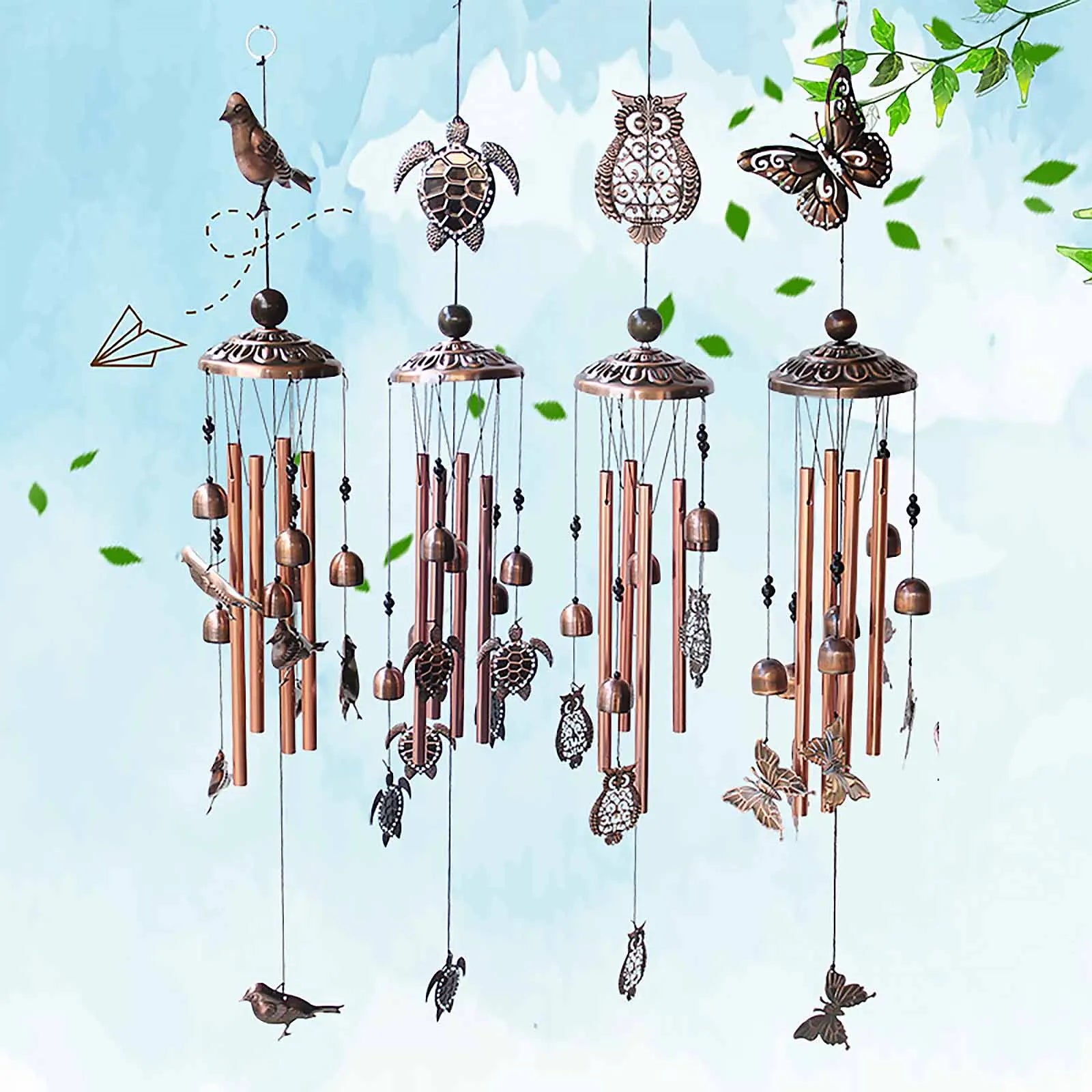 Vintage Metal Wind Chimes Bird Owl Wind Chimes Retro Brass Wind Chimes With S-Shaped Hook Dercoration For Indoor Outdoor Nordic