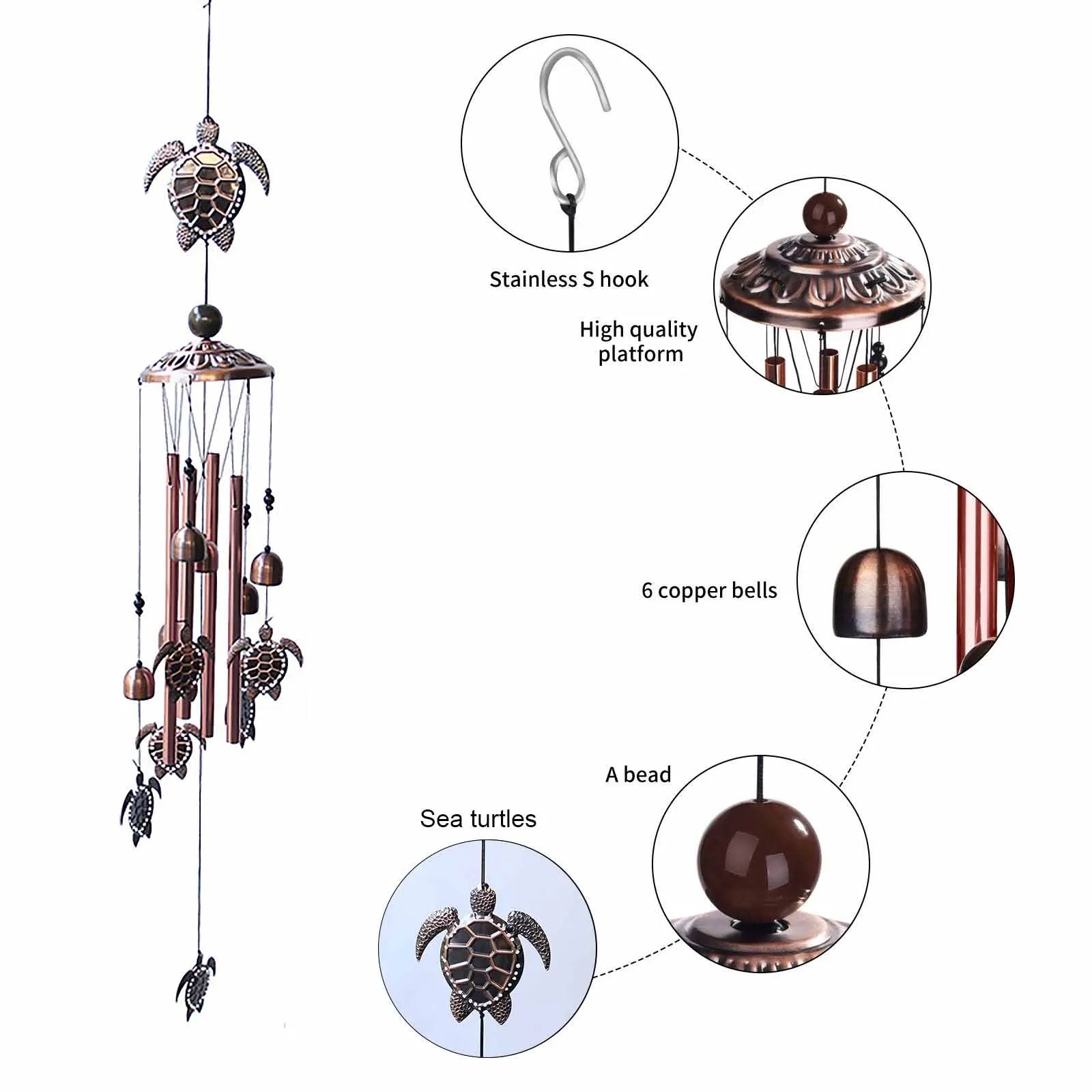 Vintage Metal Wind Chimes Bird Owl Wind Chimes Retro Brass Wind Chimes With S-Shaped Hook Dercoration For Indoor Outdoor Nordic