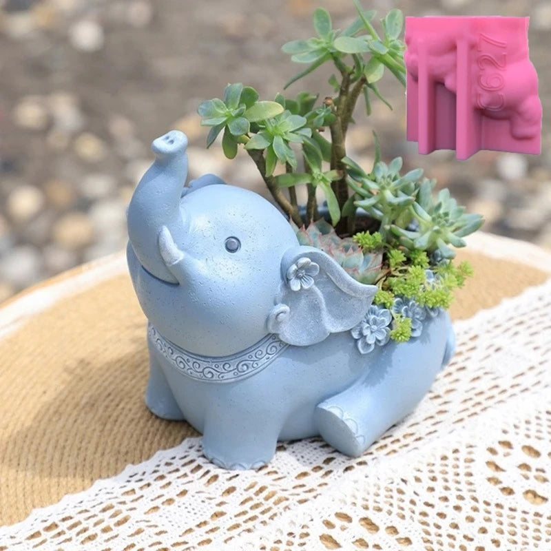 Cute Elephant Meaty Plant Flower Pot Resin Silicone Mold Elephant Storage Box Candle Cup Concrete Cement Gypsum Silicone Mold