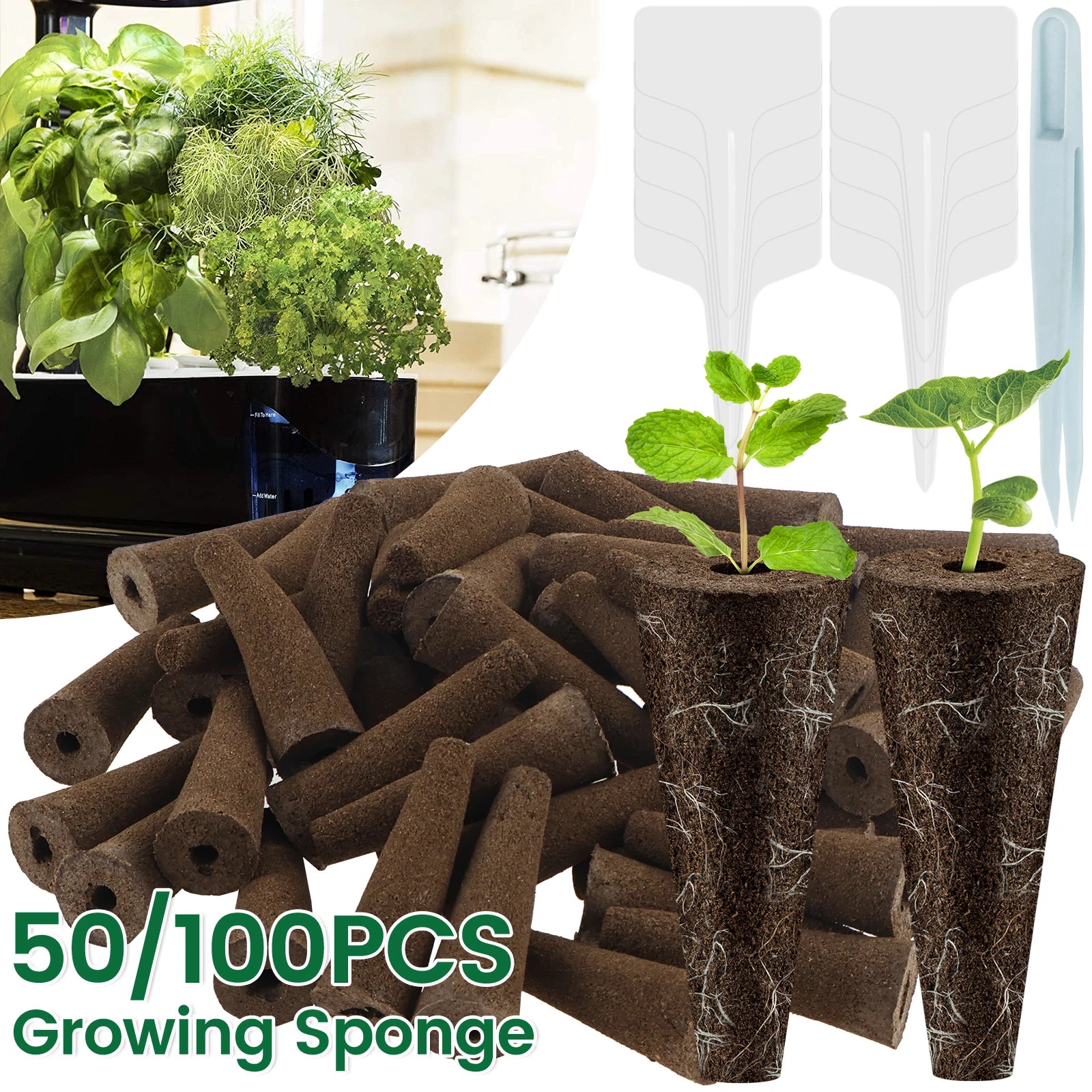 50Pcs Seed Grow Sponges Replacement Root Growth Sponges Professional Seed Starter Kit Gardening Accessory for Hydroponic System