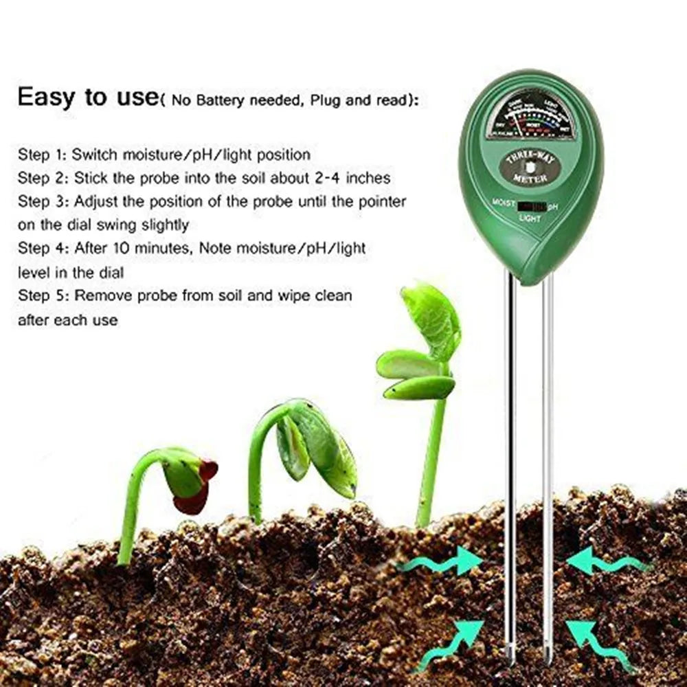 3 In1 Moisture Sunlight PH Meter Soil Water Acidity Humidity Light PH Test Garden Plants Flowers Moist Tester