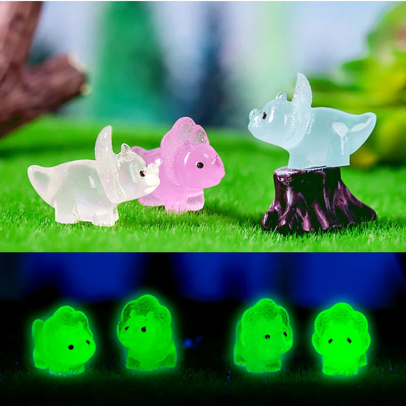 50PCS Noctilucent Dinosaur Resin Miniature Figurines Luminous Triceratops Moss Microlandscape Decoration Fairy Garden Home Decor