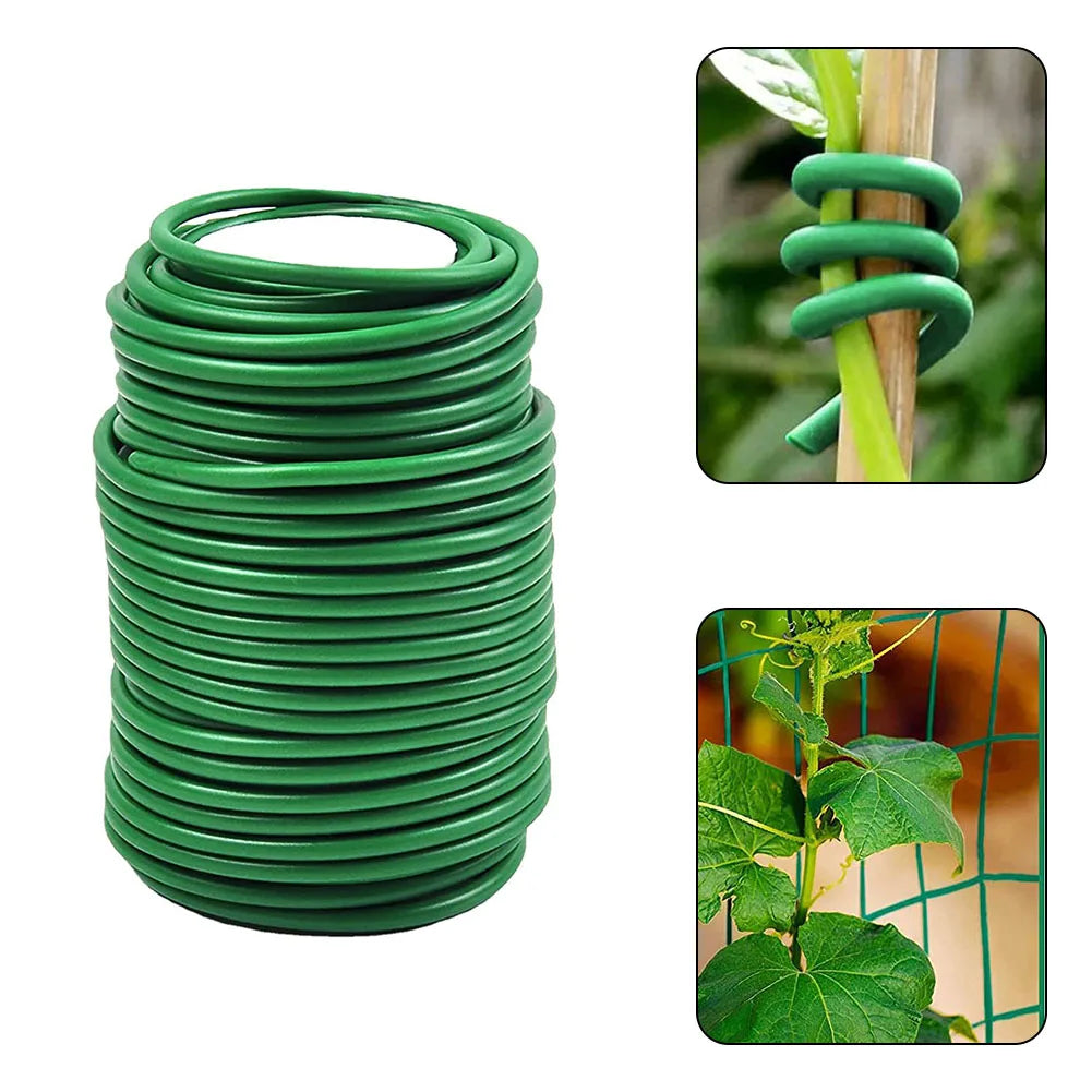 8m/10m Gardening Cable Ties Plant Twine Green Flexible Bendy Garden Support Wire Cable Tie Reusable Rubber Coated Steel Wire