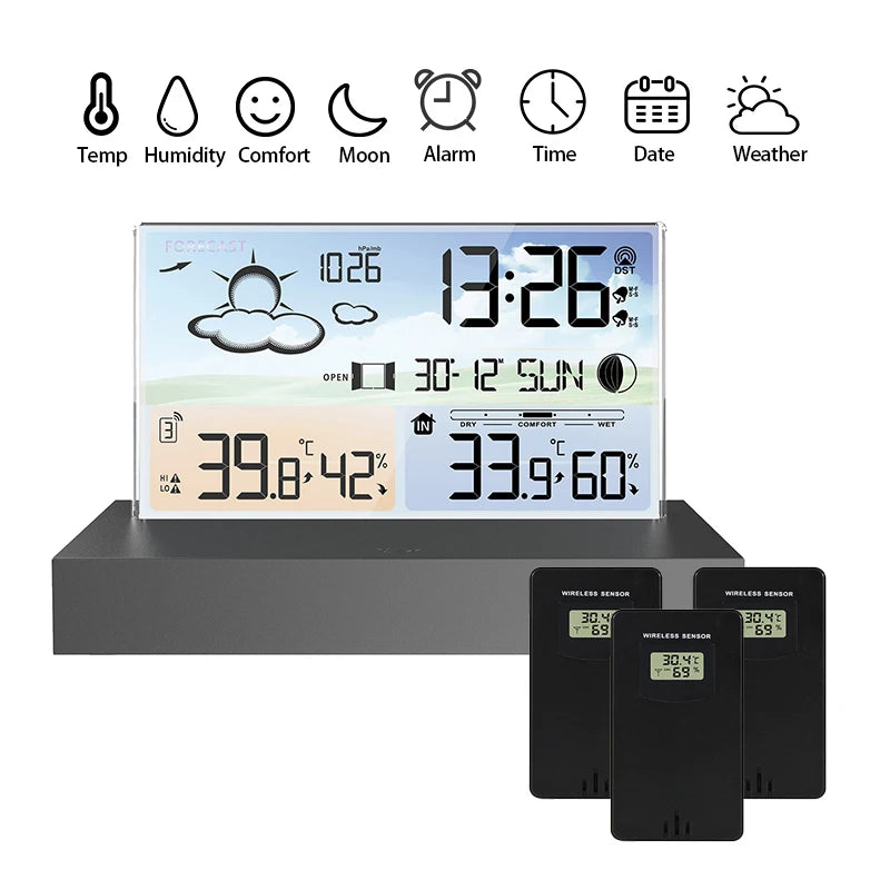 Multifunctional Digital Weather Station Weather Forecast Alarm Clock Indoor Outdoor Temperature Sensor Humidity Meter Calendar