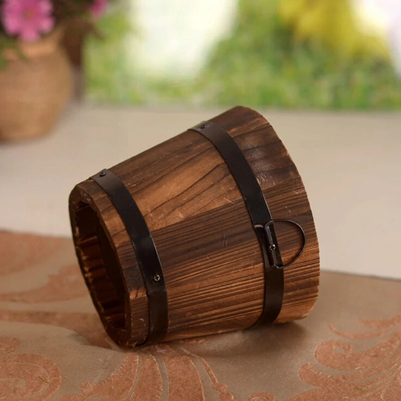 1PC Natural Wood Round Barrel Garden Planter Window Box Pot Home Office Garden deration