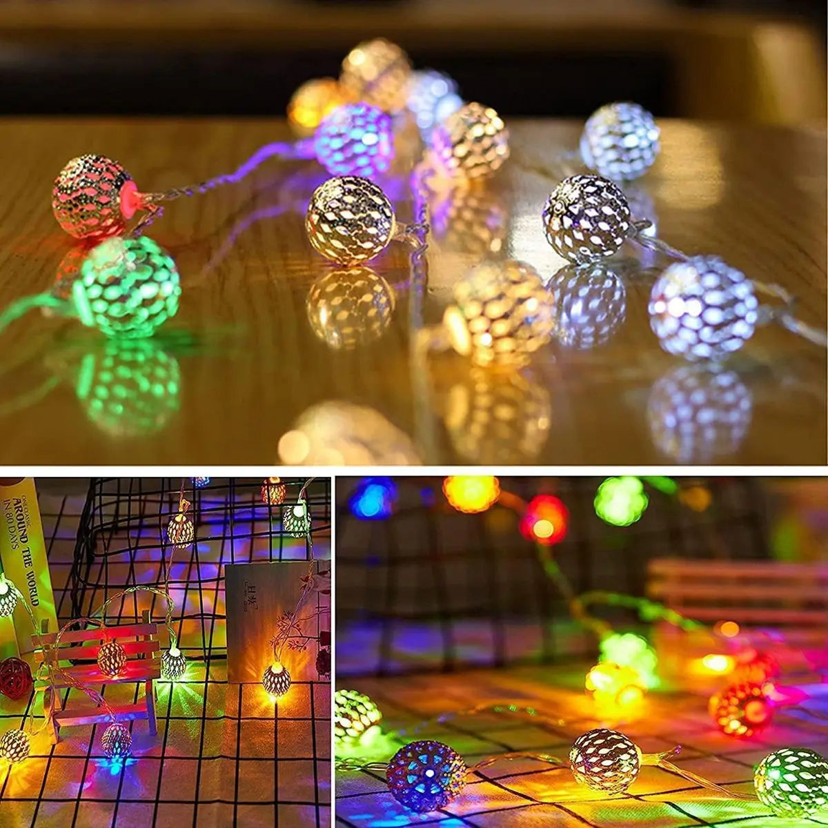 1pc LED Moroccan Fairy Lights Battery Operated Gold Globe String Lights For Outdoor Wedding Party Ramadan Festival Decoration