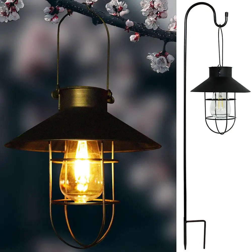 Retro Hanging Solar Lamp Outdoor Vintage Wall Lantern Waterproof Tungsten Bulb Decorative Light For Garden Patio Yard Decor