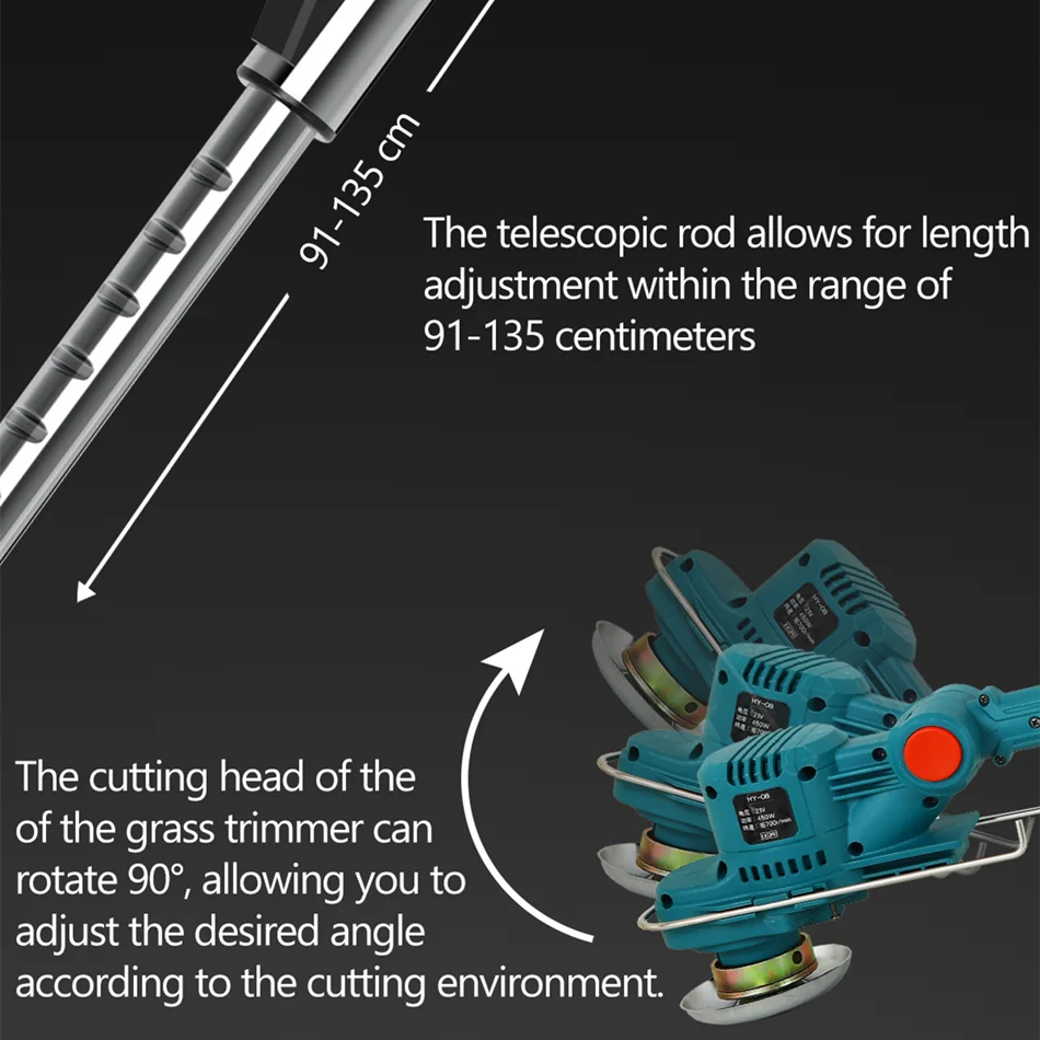 Cordless Lawn Mower Brushless Motor Electric Grass Trimmer Adjustable Length Angle Telescopic Pruning Garden Tools Wire Wheel