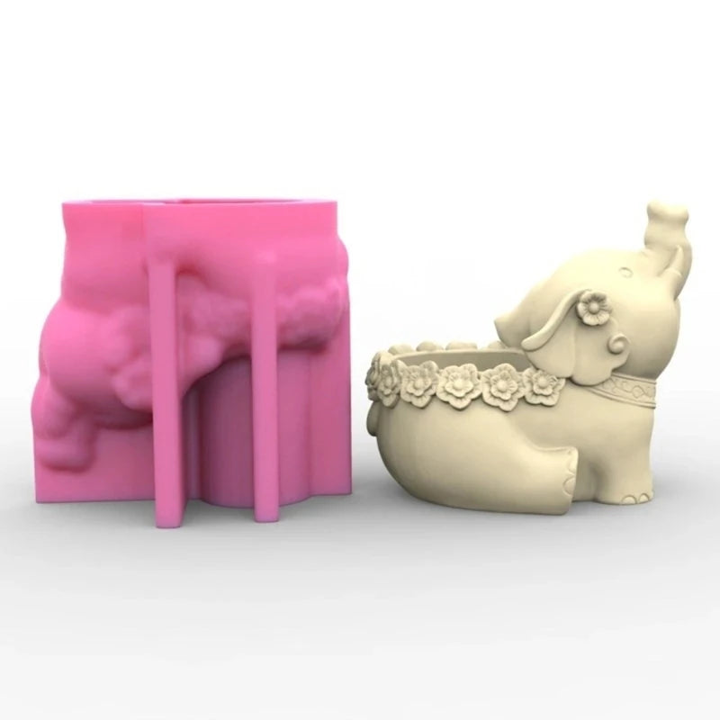 Cute Elephant Meaty Plant Flower Pot Resin Silicone Mold Elephant Storage Box Candle Cup Concrete Cement Gypsum Silicone Mold