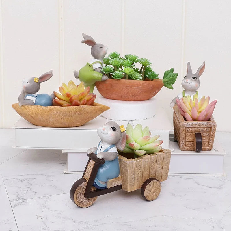 Rabbit Shape Flowerpot With Drainer Flower Pot Container Succulent Flower Planter Garden Bonsai Pot Decoration Tabletop Ornament