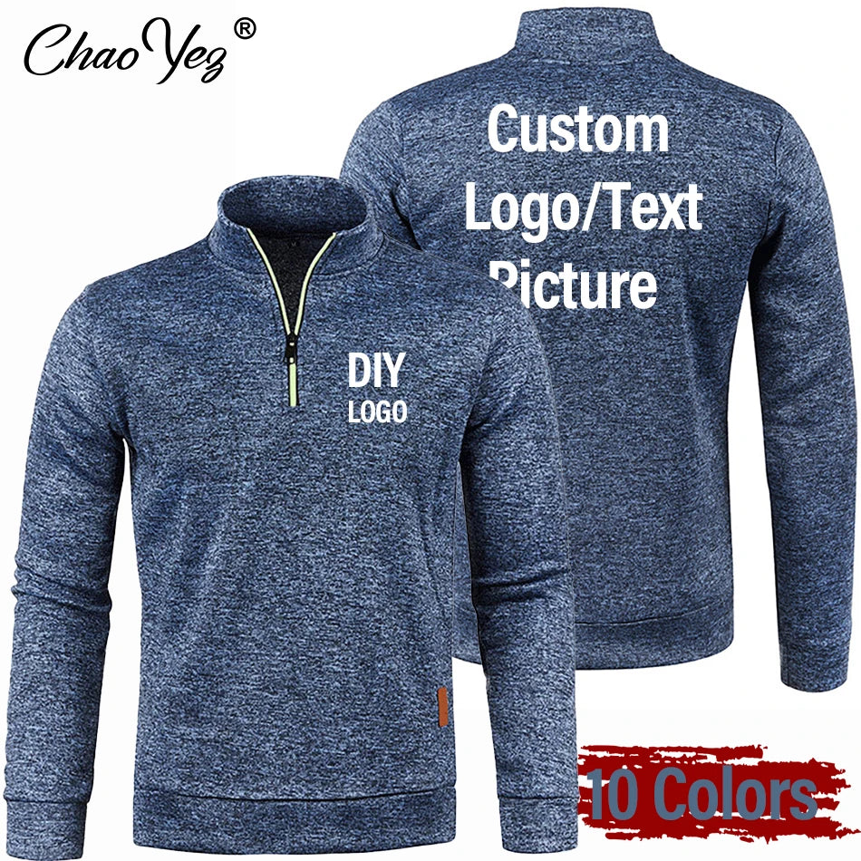 DIY Men's Thicker Sweatshirts Custom Logo Half Zipper Pullover for Male Hoody Man Sweatshir Autumn 10 Colors Turtleneck Sweaters