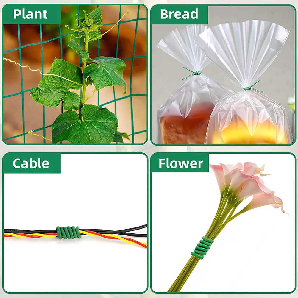 8m/10m Gardening Cable Ties Plant Twine Green Flexible Bendy Garden Support Wire Cable Tie Reusable Rubber Coated Steel Wire