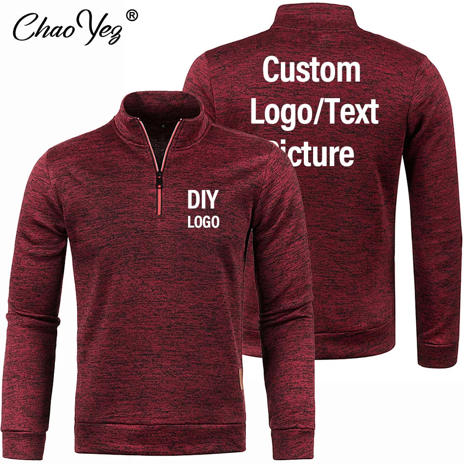 DIY Men's Thicker Sweatshirts Custom Logo Half Zipper Pullover for Male Hoody Man Sweatshir Autumn 10 Colors Turtleneck Sweaters