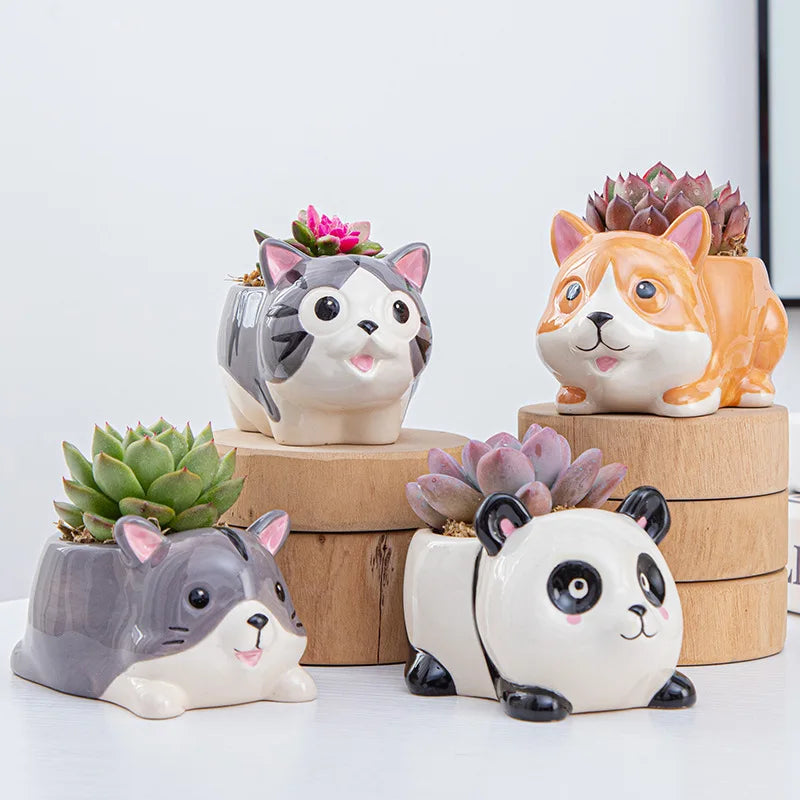 Creative Ceramic Cartoon Vase Cute Animal Panda Cactus Plant Potted Home Gardening Ornaments Ceramic Vase Gift Home Decoration