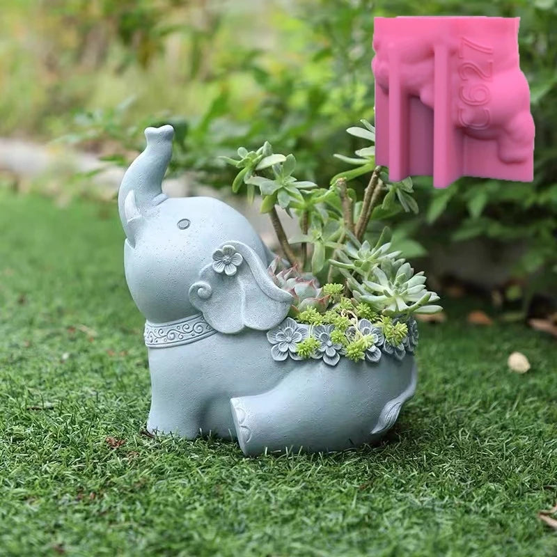 Cute Elephant Meaty Plant Flower Pot Resin Silicone Mold Elephant Storage Box Candle Cup Concrete Cement Gypsum Silicone Mold