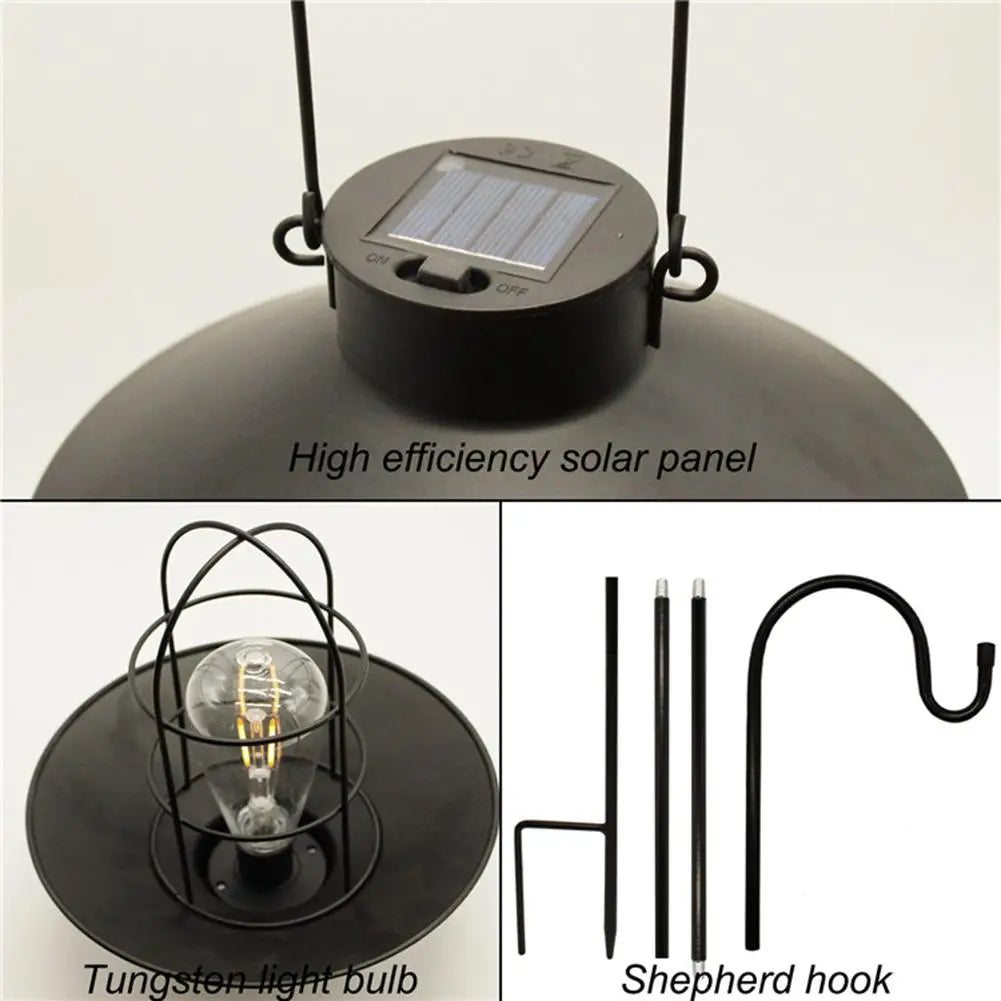 Retro Hanging Solar Lamp Outdoor Vintage Wall Lantern Waterproof Tungsten Bulb Decorative Light For Garden Patio Yard Decor