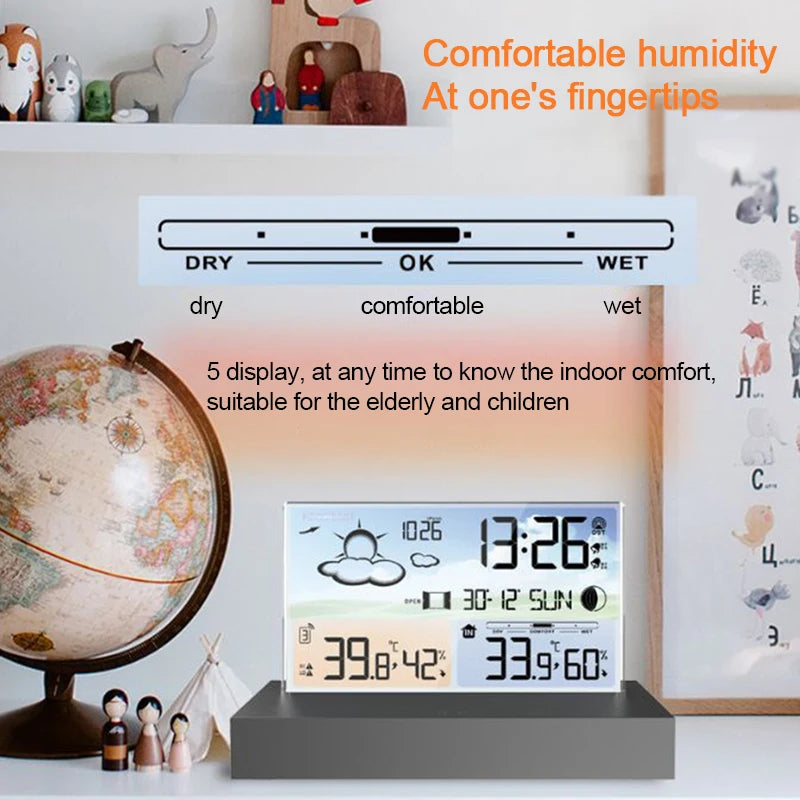 Multifunctional Digital Weather Station Weather Forecast Alarm Clock Indoor Outdoor Temperature Sensor Humidity Meter Calendar