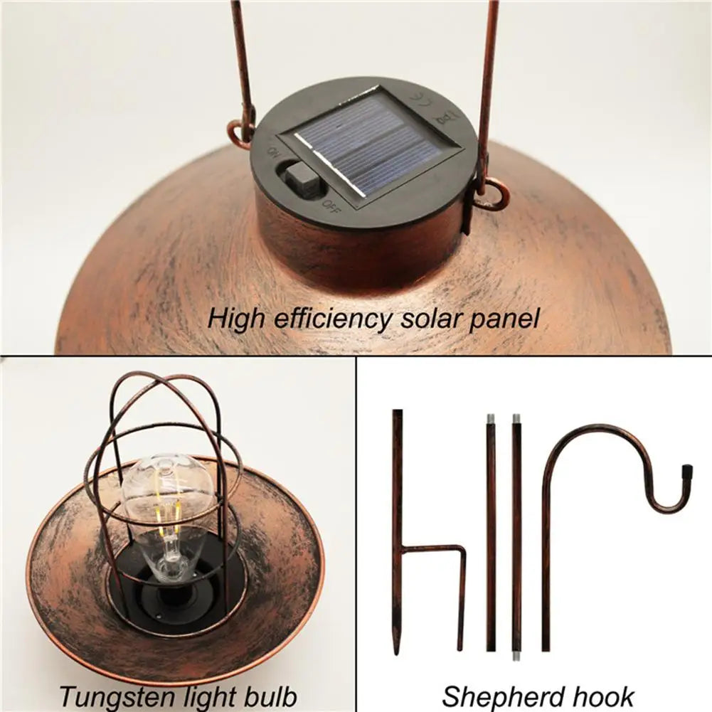 Retro Hanging Solar Lamp Outdoor Vintage Wall Lantern Waterproof Tungsten Bulb Decorative Light For Garden Patio Yard Decor