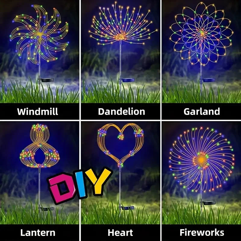 NEW 200LEDs Solar Fireworks Lights Outdoor Waterproof Solar Garden Lights 8 Lighting Modes With Remote Control Decorations Light