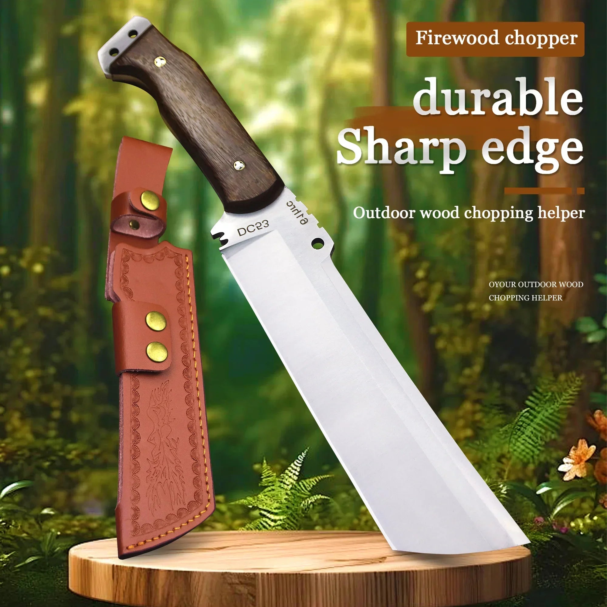 WPKOPYA German DC53 steel all-Tang multi-purpose firewood knife + sheath, 13.5 "jungle logging knife, agricultural tool knife