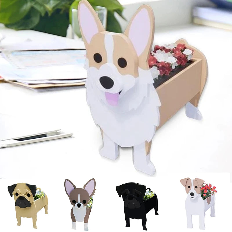 Garden Flower Pot Dog Shape Planter Poodle Corgi Yorkshire Animal Pots Plastic Flowerpot Plant Container DIY Garden Home Decor