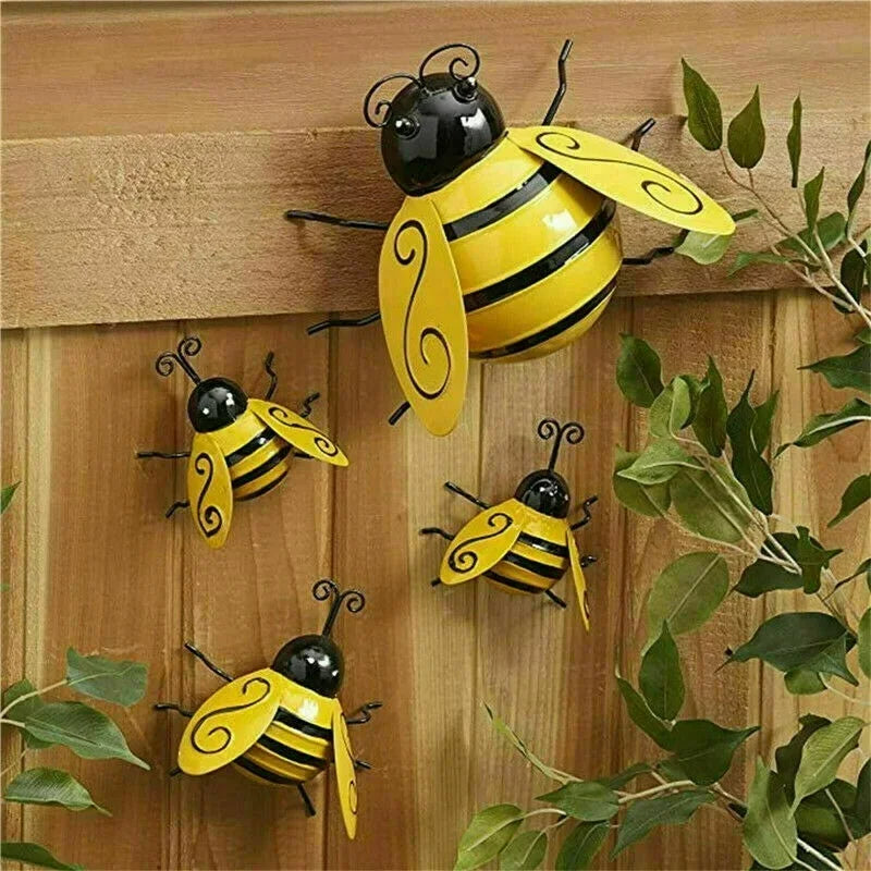 4PCS Decorative Metal Art Bumble Bee Backyard Garden Accents Wall Ornament Patio Decoration Outdoor Decor Garden Statues 2023