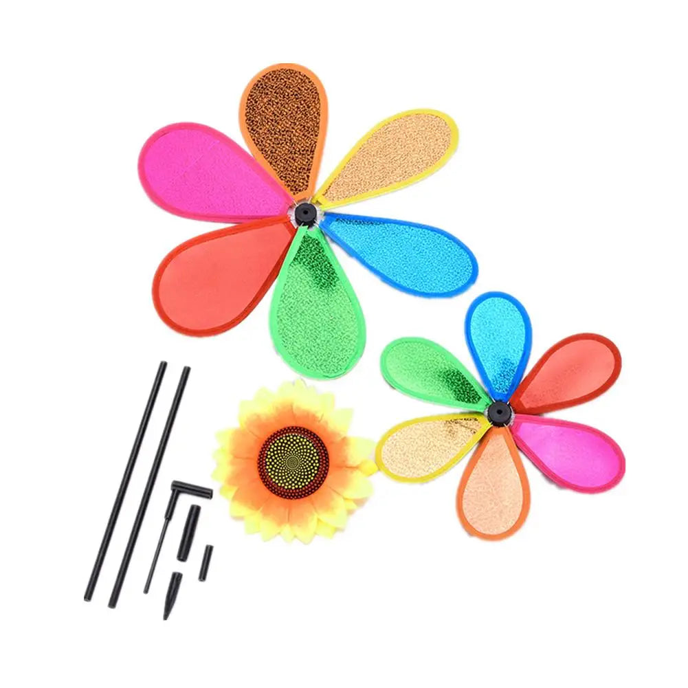 Double-layer Sunflower-shape Windmill Garden Park Outdoor Decoration Layout Pinwheels Colorful Sequin Windmill For Party Garden