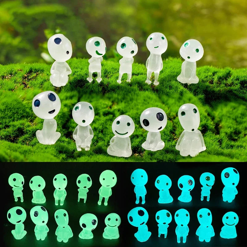 10Pcs Luminous Elves Mini Figures Fish Tank Decor Kodama Glow in the Dark Figures Garden Micro Flower Potted Landscape Ornament