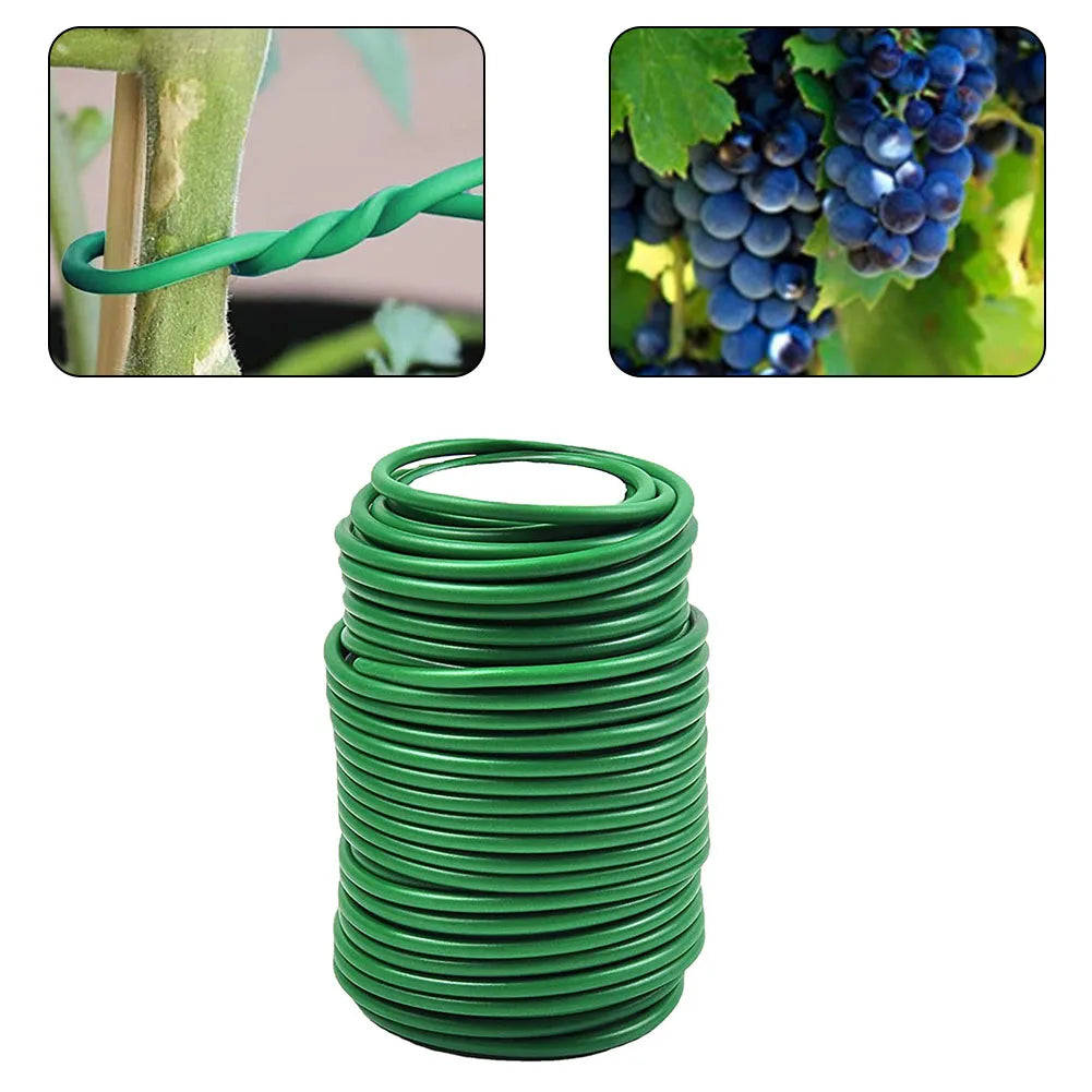 8m/10m Gardening Cable Ties Plant Twine Green Flexible Bendy Garden Support Wire Cable Tie Reusable Rubber Coated Steel Wire