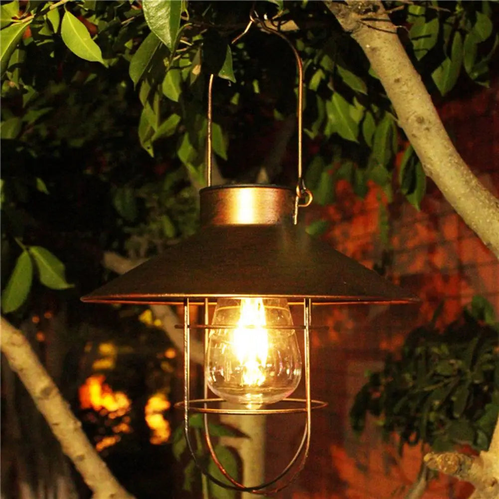 Retro Hanging Solar Lamp Outdoor Vintage Wall Lantern Waterproof Tungsten Bulb Decorative Light For Garden Patio Yard Decor