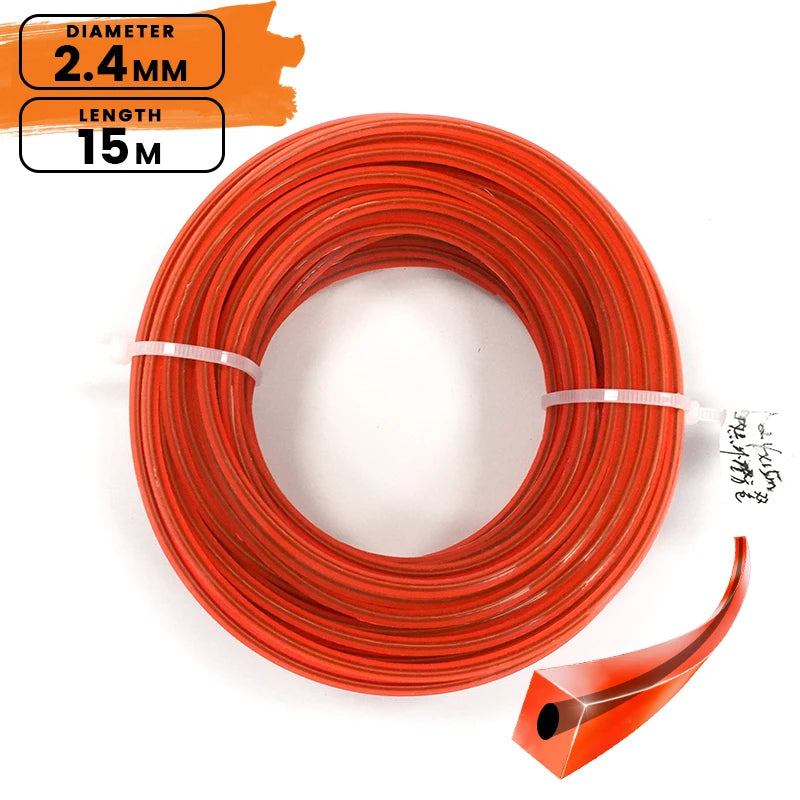 LUSQI  15m * 2.4mm Trimmer line Square High-Efficiency Nylon Brushcutter Line  Lawn Mower Rope Gardens Mower Blade  Reel