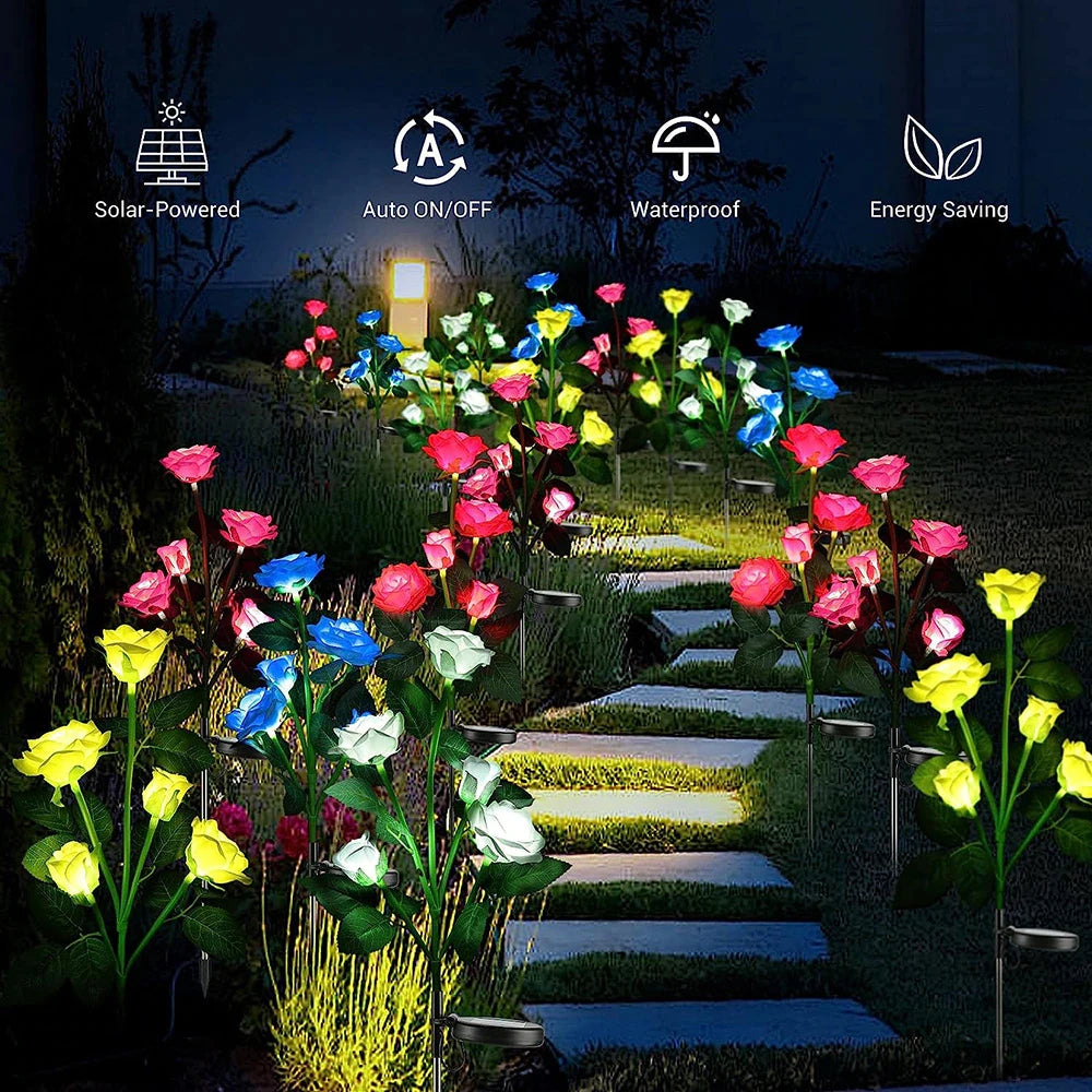 7 Head Solar LED Simulated Rose Lights Garden Lawn Lights Outdoor IP65 Waterproof Landscape Lights Yard Decoration Solar Lights