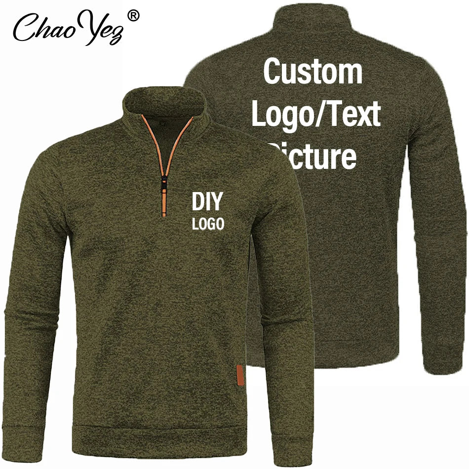 DIY Men's Thicker Sweatshirts Custom Logo Half Zipper Pullover for Male Hoody Man Sweatshir Autumn 10 Colors Turtleneck Sweaters