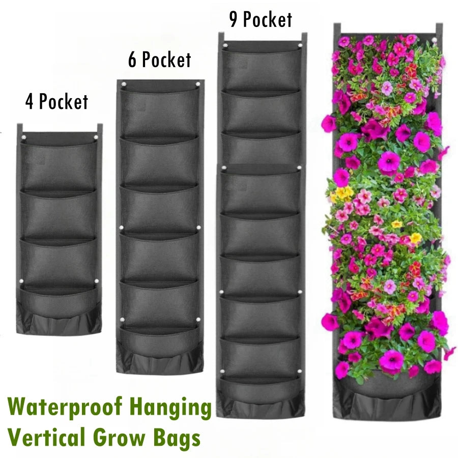 4/6/9 Pockets Waterproof Hanging Vertical Wall Planter Bags Planting Flower Grow Bags  for Indoor Outdoor Yard Garden Fence Home