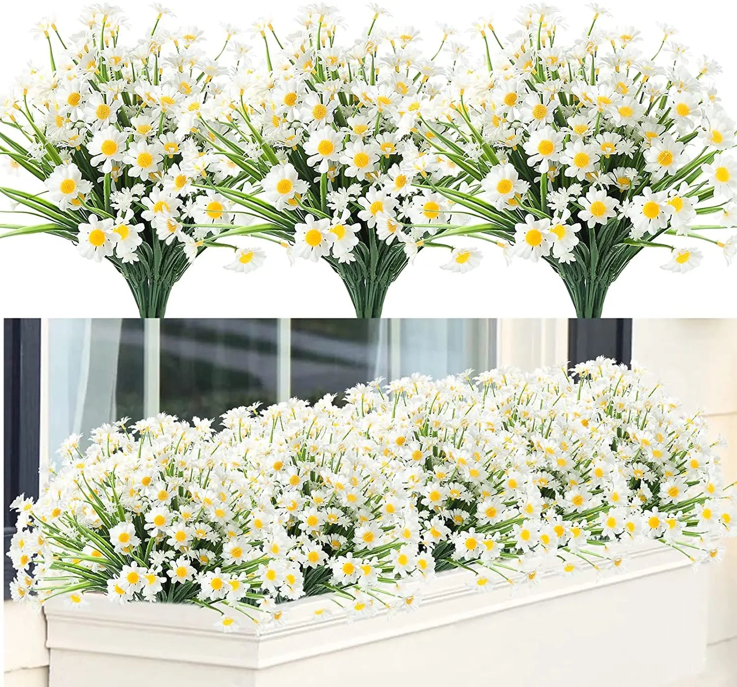 Artificial Daisy Flowers Fake Flowers UV Resistant Greenery Shrubs Planter Home Office Garden Yard Window Box Wedding Decoration