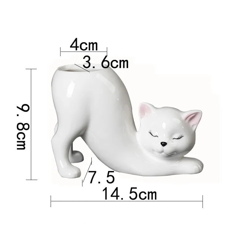 Cartoon Cat Flower Pot Vase Cute Cat Tail Succulent Planting Pot Porcelain Flower Vase Flowerpot Home Decoration Accessories