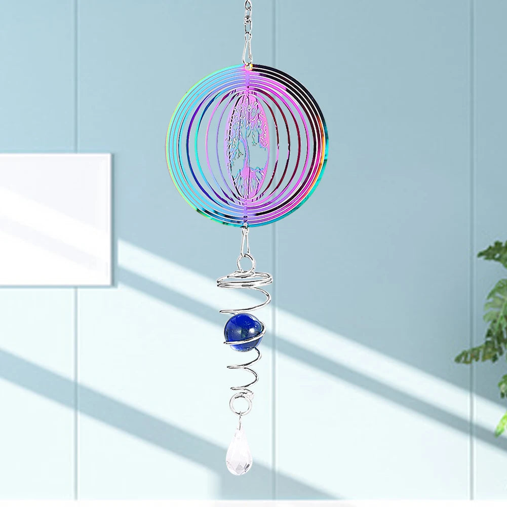 Gradient Color Wind Spinner Stabilizer Gazing Ball Spiral Tail Tree of Life Wind Chimes Catcher Pendant Garden Hanging Decor