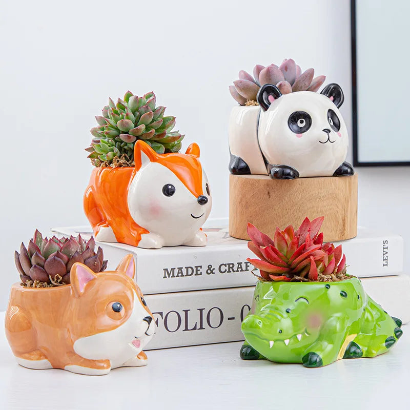 Creative Ceramic Cartoon Vase Cute Animal Panda Cactus Plant Potted Home Gardening Ornaments Ceramic Vase Gift Home Decoration