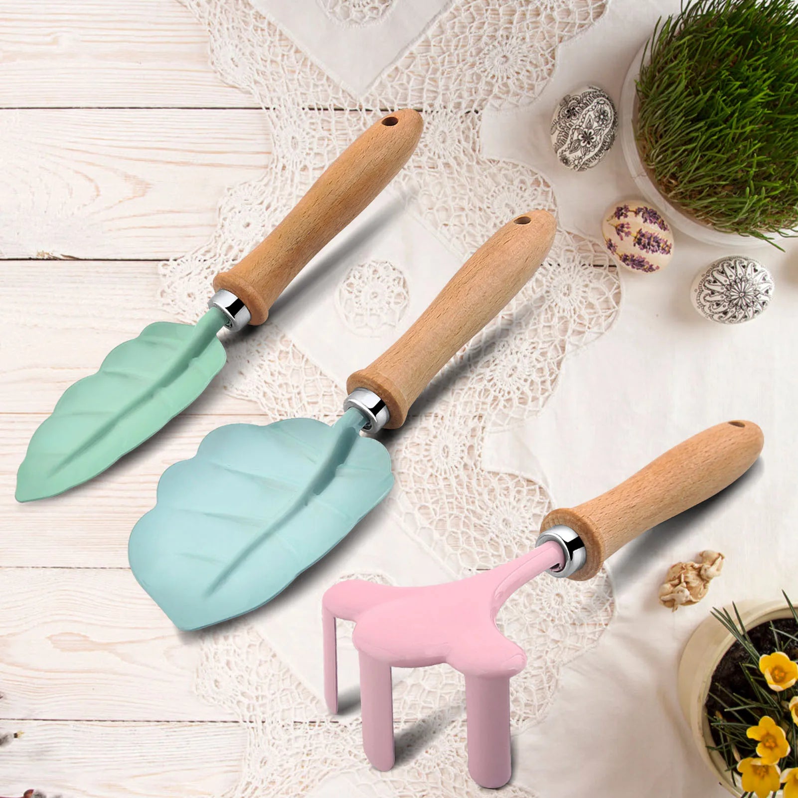 Little Gardener Tool Set Kids Garden Shovel Rake Fork with Sturdy Wooden Handle Mini Garden Tools for Kids Gardening Set