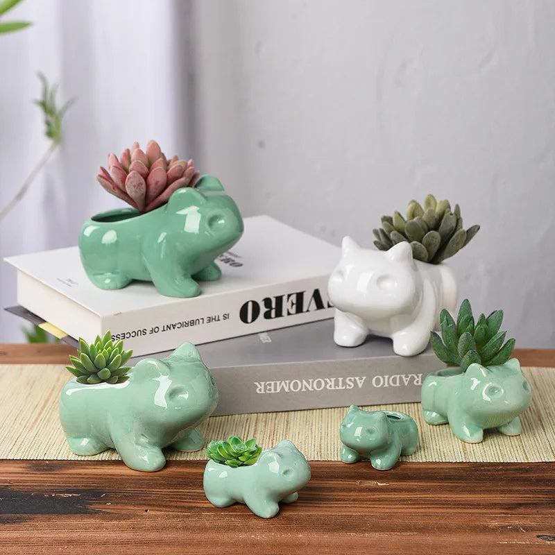 Creative Ceramic Mini Flowerpot Succulent Planter Cute Green Plants Planter Flower Pot with Hole Home Garden Decoration outdoor