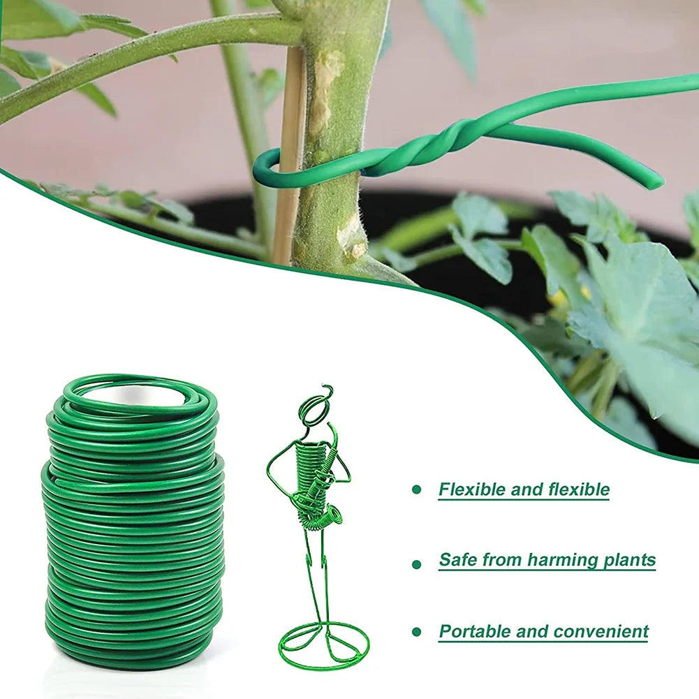 8m/10m Gardening Cable Ties Plant Twine Green Flexible Bendy Garden Support Wire Cable Tie Reusable Rubber Coated Steel Wire