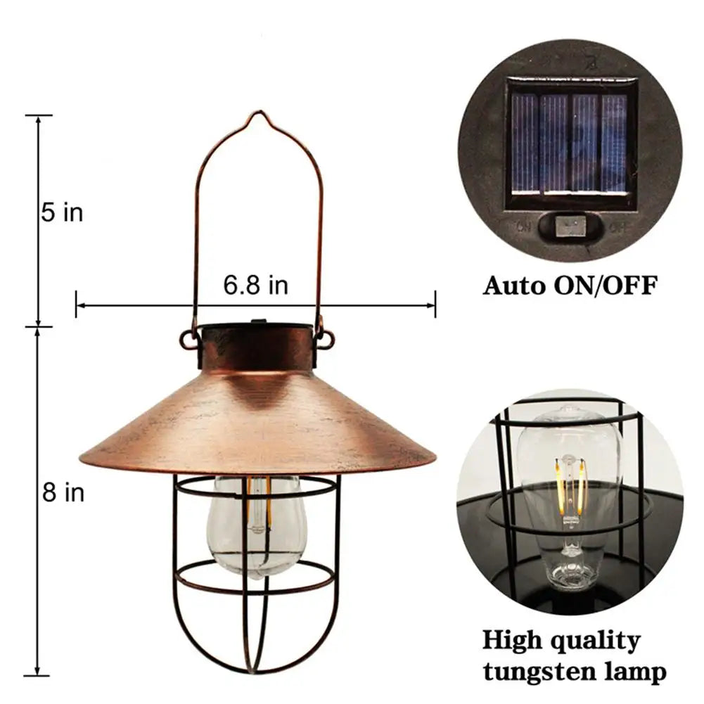 Retro Hanging Solar Lamp Outdoor Vintage Wall Lantern Waterproof Tungsten Bulb Decorative Light For Garden Patio Yard Decor