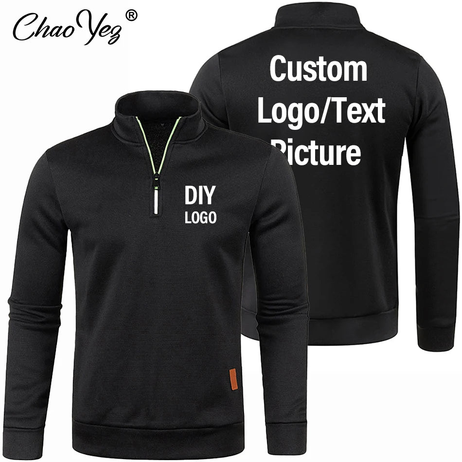 DIY Men's Thicker Sweatshirts Custom Logo Half Zipper Pullover for Male Hoody Man Sweatshir Autumn 10 Colors Turtleneck Sweaters