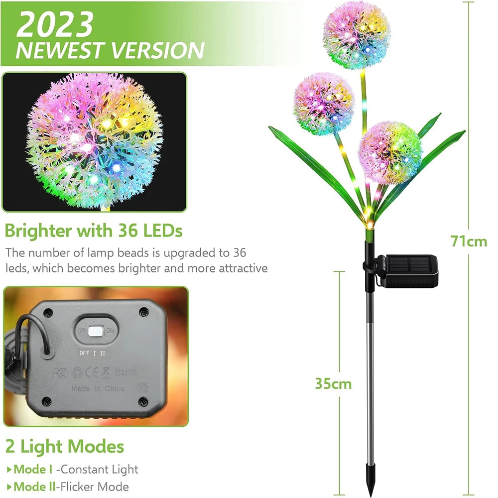 Solar Dandelion Flower Light Outdoor Waterproof LED Decorative Light Lamp for Backyard & Exterior Garden Street Patio Decoration