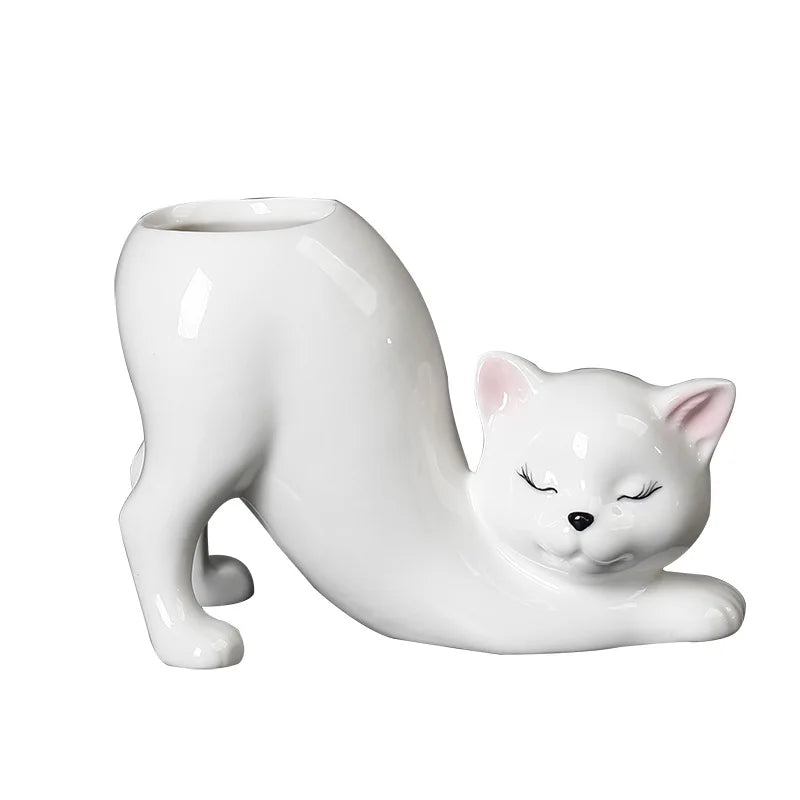 Cartoon Cat Flower Pot Vase Cute Cat Tail Succulent Planting Pot Porcelain Flower Vase Flowerpot Home Decoration Accessories