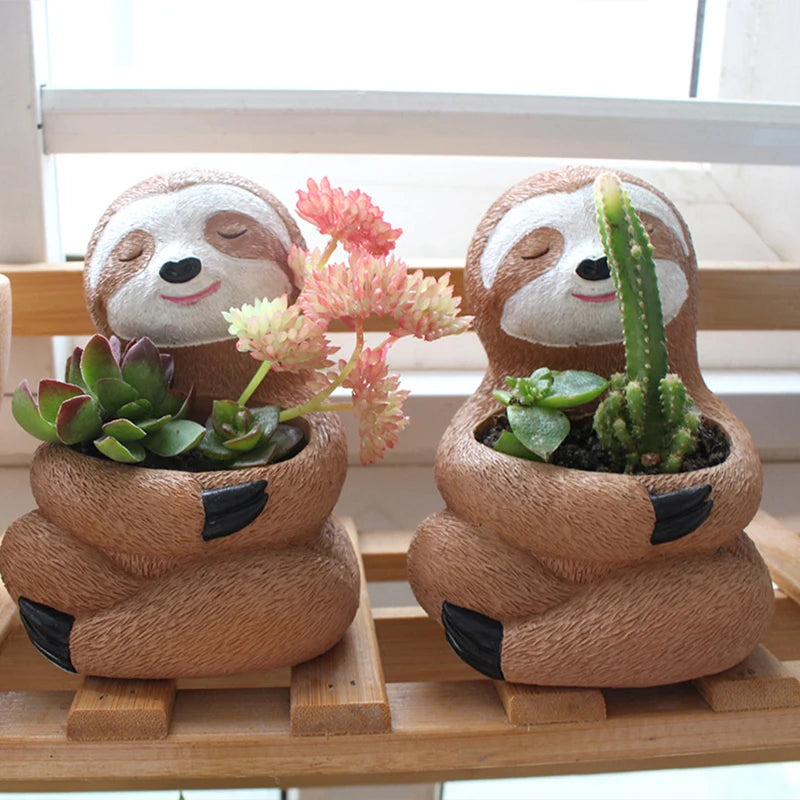 Cartoon Animal Succulent Flower Pot Cute Sloth Flowerpot Garden Planting Pot Desktop Home Decoration Ornaments Garden Planter