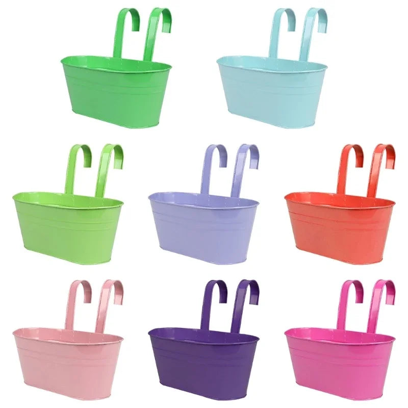 Wall Hanging Flower Pots with Detachable Double Hook Metal Bucket Planter for Railing Fence Balcony Garden Decorations